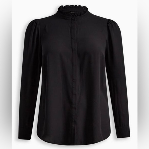 NWOT Torrid Sheet Black Blouse with ruffled neckline. - Picture 1 of 7